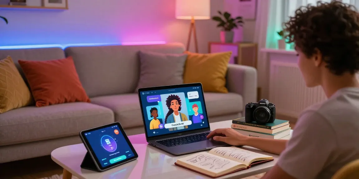 Engaging chat session with Crush on AI, showcasing interactive AI avatars in a cozy tech-driven living room.