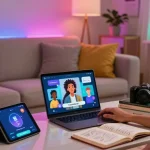 Engaging chat session with Crush on AI, showcasing interactive AI avatars in a cozy tech-driven living room.