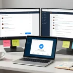 Accessing Telegram Web Version on a laptop in a modern workspace, highlighting productivity and connectivity.