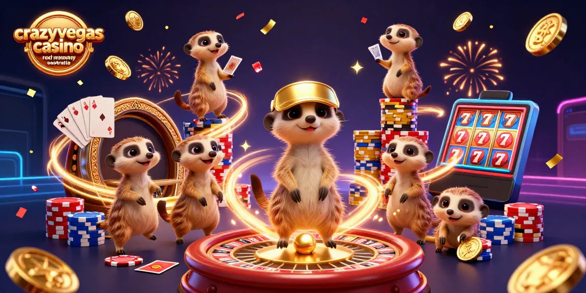 Celebrate wins at crazyvegas casino real money casino australia with vibrant meerkats in a dynamic casino scene.